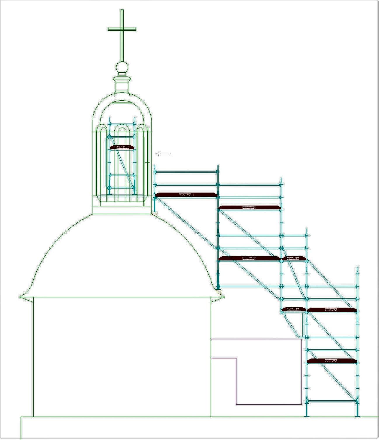 Un pequeño andamio para la restauración de la linterna de una capilla - Alquiansa