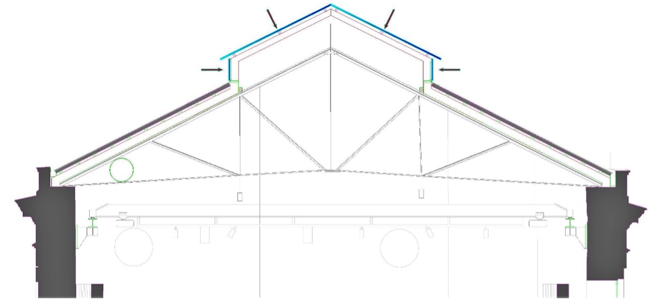 Estructura móvil sobre lucernario de la nave de fundición de la Fábrica de Artillería de Sevilla - Alquiansa